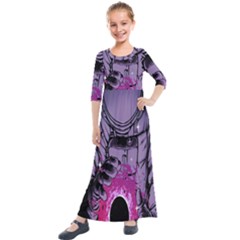 Fingerprint Astro, Amoled, Astronaut, Black, Dark, Oled Kids  Quarter Sleeve Maxi Dress