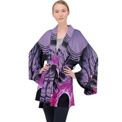 Fingerprint Astro, Amoled, Astronaut, Black, Dark, Oled Long Sleeve Velvet Kimono  by nateshop