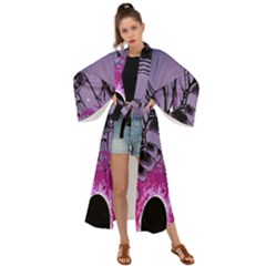 Fingerprint Astro, Amoled, Astronaut, Black, Dark, Oled Maxi Kimono by nateshop