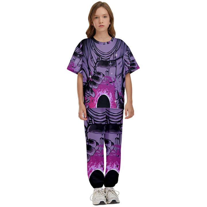 Fingerprint Astro, Amoled, Astronaut, Black, Dark, Oled Kids  T-Shirt and Pants Sports Set