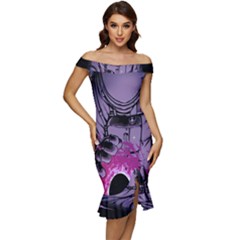 Fingerprint Astro, Amoled, Astronaut, Black, Dark, Oled Off Shoulder Ruffle Split Hem Bodycon Dress by nateshop