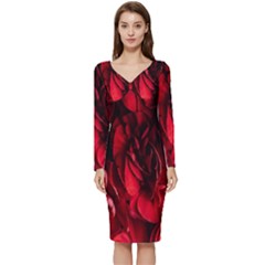 Followers,maroon,rose,roses Long Sleeve V-neck Bodycon Dress  by nateshop