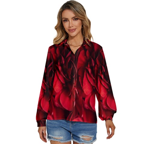 Followers,maroon,rose,roses Women s Long Sleeve Button Up Shirt by nateshop