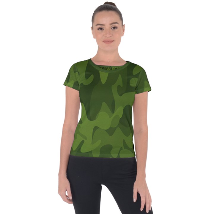 Green Camouflage, Camouflage Backgrounds, Green Fabric Short Sleeve Sports Top 