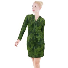 Green Camouflage, Camouflage Backgrounds, Green Fabric Button Long Sleeve Dress by nateshop