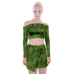 Green Camouflage, Camouflage Backgrounds, Green Fabric Off Shoulder Top With Mini Skirt Set by nateshop