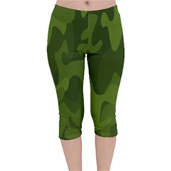 Green Camouflage, Camouflage Backgrounds, Green Fabric Velvet Capri Leggings  by nateshop