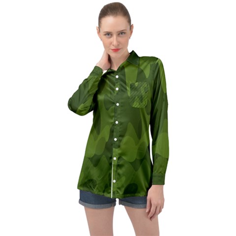 Green Camouflage, Camouflage Backgrounds, Green Fabric Long Sleeve Satin Shirt by nateshop