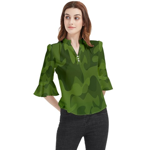 Green Camouflage, Camouflage Backgrounds, Green Fabric Loose Horn Sleeve Chiffon Blouse by nateshop