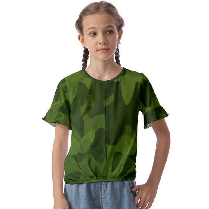 Green Camouflage, Camouflage Backgrounds, Green Fabric Kids  Cuff Sleeve Scrunch Bottom T-Shirt