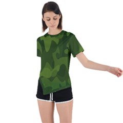 Green Camouflage, Camouflage Backgrounds, Green Fabric Asymmetrical Short Sleeve Sports T-shirt by nateshop