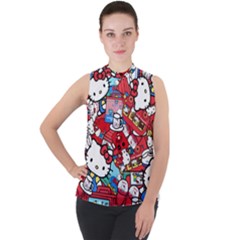 Hello-kitty-61 Mock Neck Chiffon Sleeveless Top by nateshop