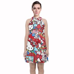 Hello-kitty-61 Velvet Halter Neckline Dress  by nateshop