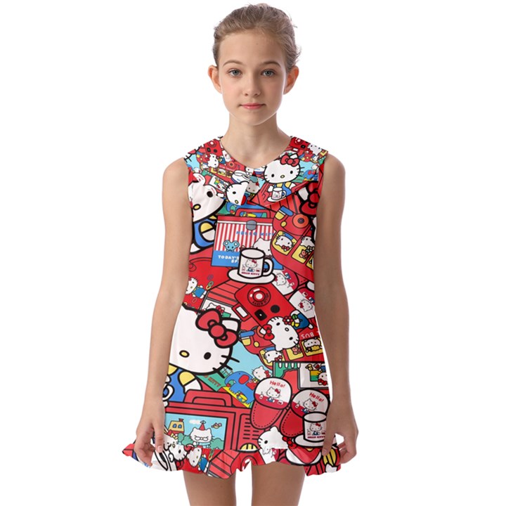 Hello-kitty-61 Kids  Pilgrim Collar Ruffle Hem Dress