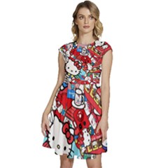 Hello-kitty-61 Cap Sleeve High Waist Dress by nateshop