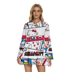 Hello-kitty-62 Round Neck Long Sleeve Bohemian Style Chiffon Mini Dress by nateshop