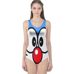 Doraemon Face, Anime, Blue, Cute, Japan One Piece Swimsuit by nateshop