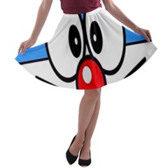 Doraemon Face, Anime, Blue, Cute, Japan A-line Skater Skirt by nateshop