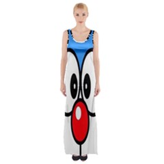 Doraemon Face, Anime, Blue, Cute, Japan Thigh Split Maxi Dress by nateshop