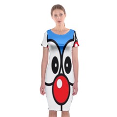 Doraemon Face, Anime, Blue, Cute, Japan Classic Short Sleeve Midi Dress by nateshop