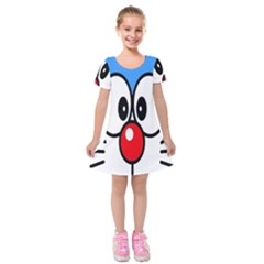 Doraemon Face, Anime, Blue, Cute, Japan Kids  Short Sleeve Velvet Dress by nateshop