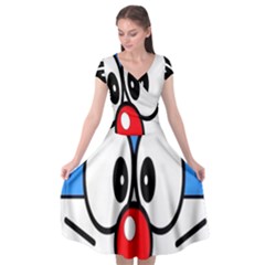 Doraemon Face, Anime, Blue, Cute, Japan Cap Sleeve Wrap Front Dress by nateshop