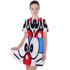 Doraemon Face, Anime, Blue, Cute, Japan Short Sleeve Shoulder Cut Out Dress 