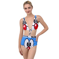 Doraemon Face, Anime, Blue, Cute, Japan Tied Up Two Piece Swimsuit by nateshop