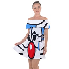 Doraemon Face, Anime, Blue, Cute, Japan Off Shoulder Velour Dress by nateshop