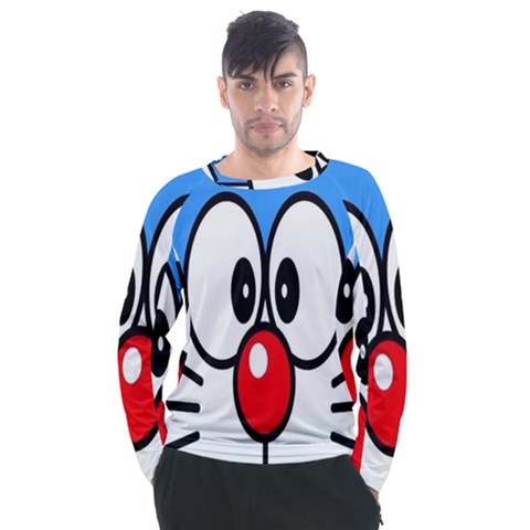 Doraemon Face, Anime, Blue, Cute, Japan Men s Long Sleeve Raglan T-shirt by nateshop