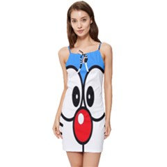 Doraemon Face, Anime, Blue, Cute, Japan Summer Tie Front Dress by nateshop