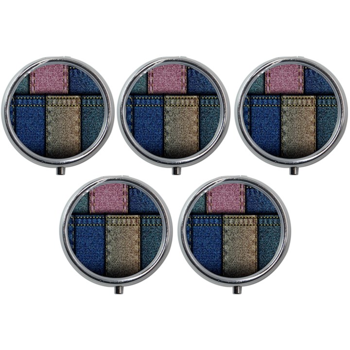 Jeans, Background, Color, Desenho, Shapes, Texture Mini Round Pill Box (Pack of 5)