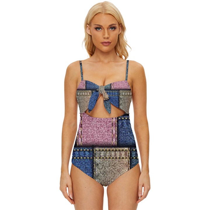 Jeans, Background, Color, Desenho, Shapes, Texture Knot Front One-Piece Swimsuit