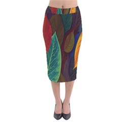 Leaves, Colorful, Desenho, Falling, Velvet Midi Pencil Skirt by nateshop