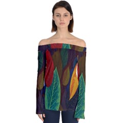 Leaves, Colorful, Desenho, Falling, Off Shoulder Long Sleeve Top