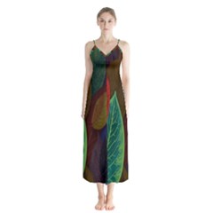 Leaves, Colorful, Desenho, Falling, Button Up Chiffon Maxi Dress by nateshop