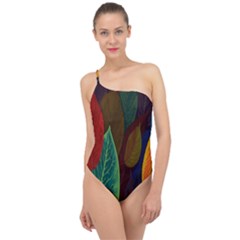 Leaves, Colorful, Desenho, Falling, Classic One Shoulder Swimsuit by nateshop