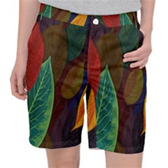 Leaves, Colorful, Desenho, Falling, Women s Pocket Shorts by nateshop