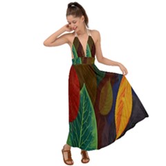 Leaves, Colorful, Desenho, Falling, Backless Maxi Beach Dress by nateshop