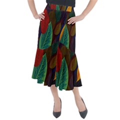 Leaves, Colorful, Desenho, Falling, Midi Mermaid Skirt by nateshop