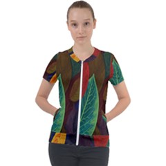 Leaves, Colorful, Desenho, Falling, Short Sleeve Zip Up Jacket by nateshop