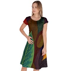 Leaves, Colorful, Desenho, Falling, Classic Short Sleeve Dress by nateshop