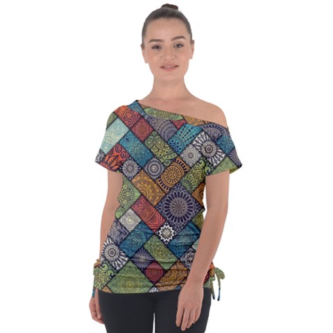 Mandala Pattern Abstract , Mandala, Pattern, Abstract Off Shoulder Tie-up T-shirt by nateshop