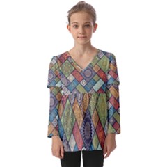 Mandala Pattern Abstract , Mandala, Pattern, Abstract Kids  V Neck Casual Top