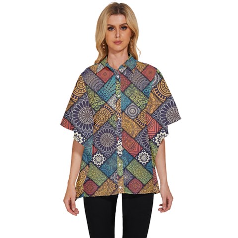 Mandala Pattern Abstract , Mandala, Pattern, Abstract Women s Batwing Button Up Shirt by nateshop