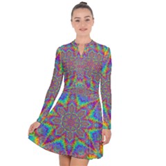 Mandala, Pattern, Abstraction, Colorful, Hd Phone Long Sleeve Panel Dress