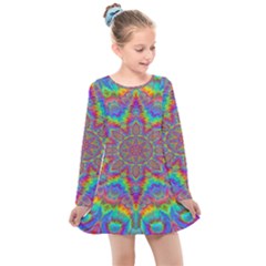 Mandala, Pattern, Abstraction, Colorful, Hd Phone Kids  Long Sleeve Dress by nateshop