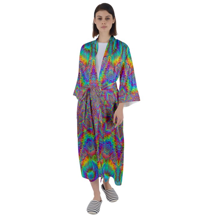 Mandala, Pattern, Abstraction, Colorful, Hd Phone Maxi Satin Kimono