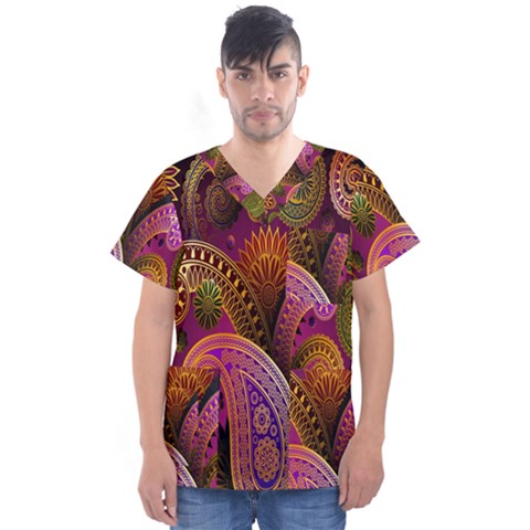 Paisley Pattern, Abstract Colorful, Texture Background, Hd Men s V-neck Scrub Top by nateshop