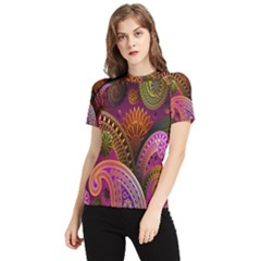 Paisley Pattern, Abstract Colorful, Texture Background, Hd Women s Short Sleeve Rash Guard by nateshop